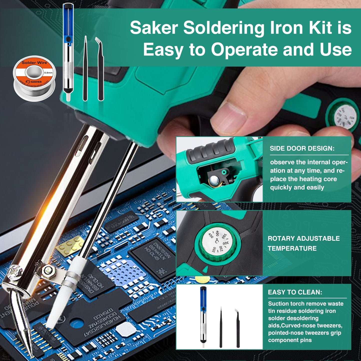Saker Adjustable Temperature Soldering Iron Kit